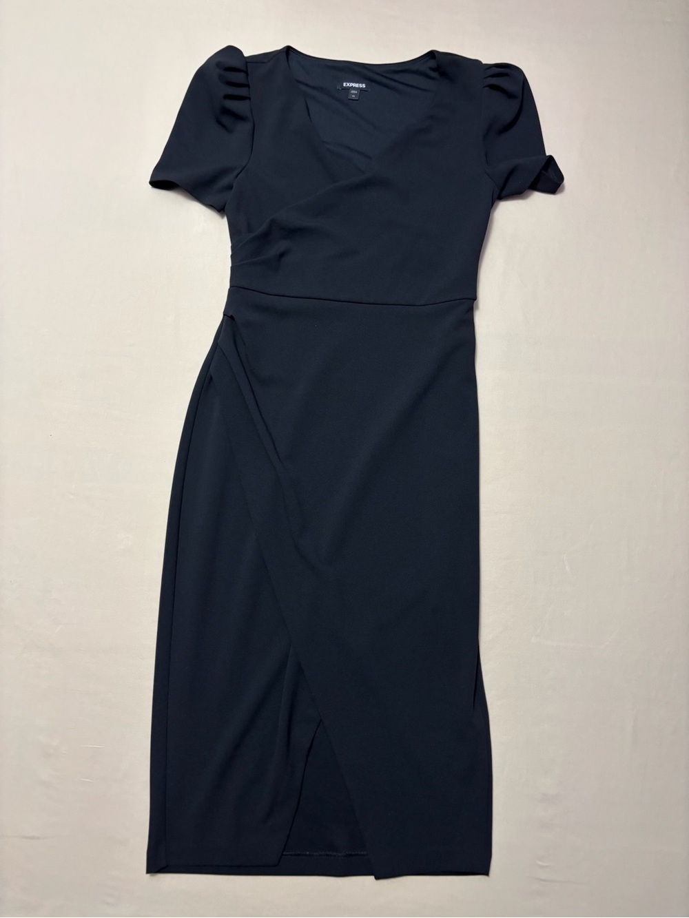 Express Black Wrap-Style Short Sleeve Midi Sheath Dress Women's Size XS